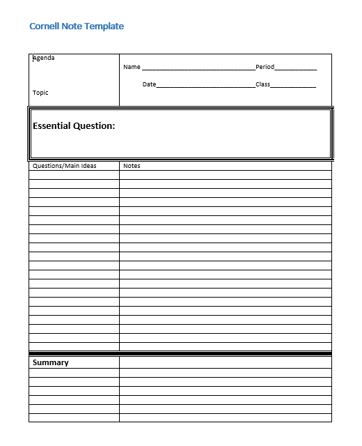 Cornell Notes Template 07 - TemplateHub