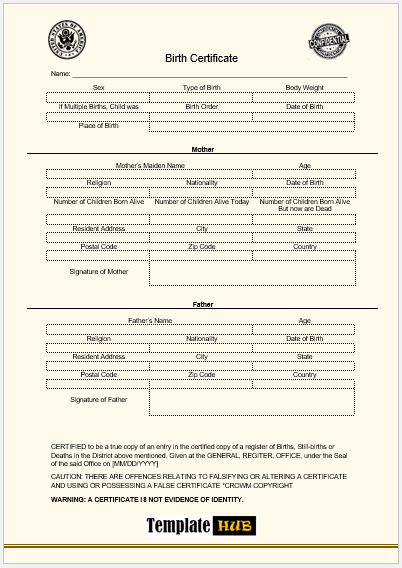 Birth Certificate Template – Customizable Format