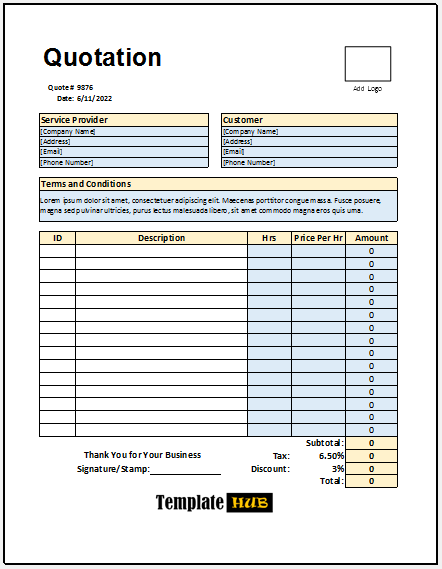 Business Quotation Template – Yellow and Blue Theme