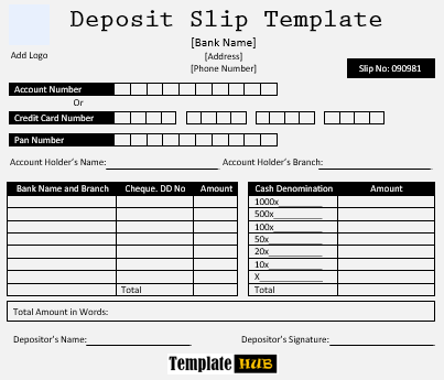 Deposit Slip Template – Black and Gray Theme