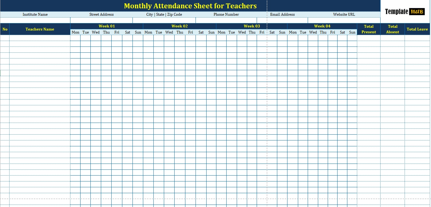 Attendance Sheet Template – Blue Theme