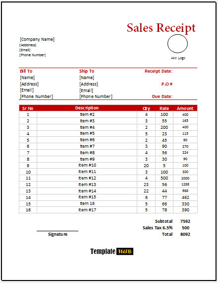Printable Receipt Template – Red Theme