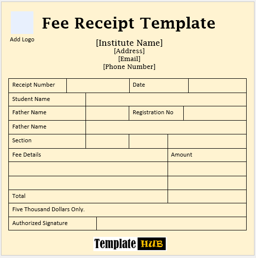 Printable Receipt Template – Yellow Background