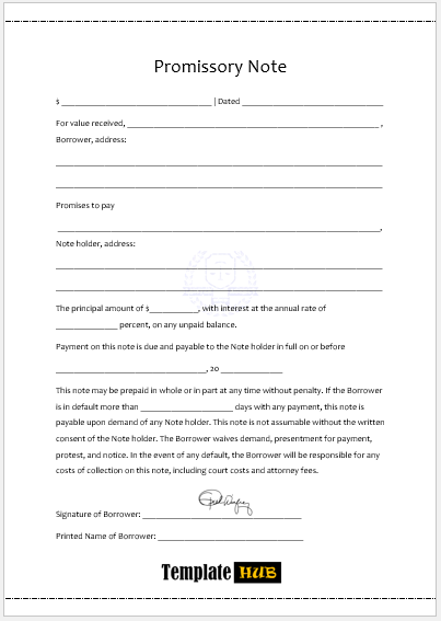 Promissory Note Template – Simple Format