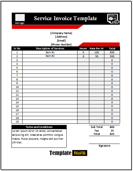 Services Invoice Template – Red and Black Theme