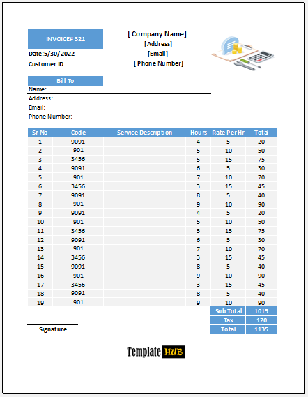 Services Invoice Template – Gray and Blue Theme