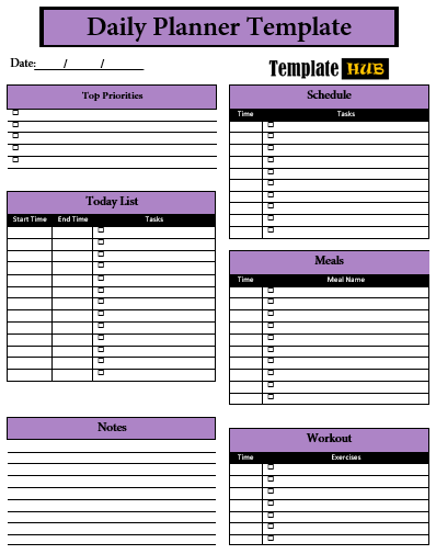 Free Daily Planner Template – Purple and Black Theme