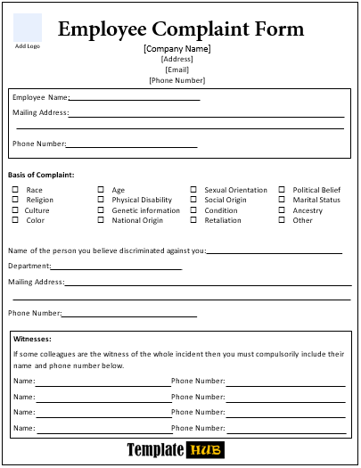 Employee Complaint Form Template – Professional Format