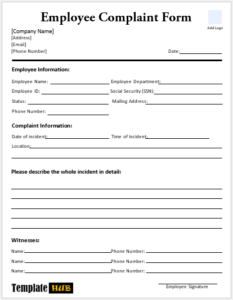 Free Employee Complaint Form Templates Ms Word Format