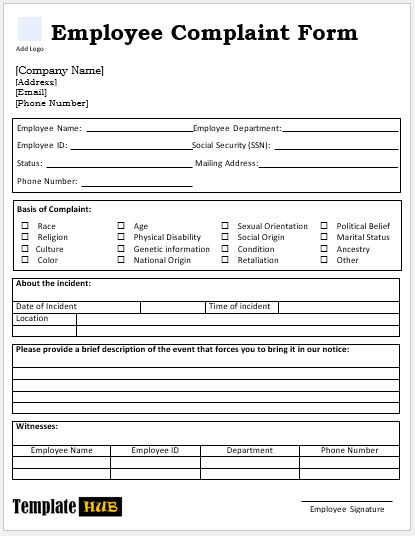 10 Free Employee Complaint Form Templates - MS Word Format