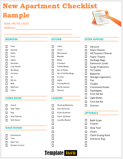 New Apartment Checklist Sample – Orange Theme