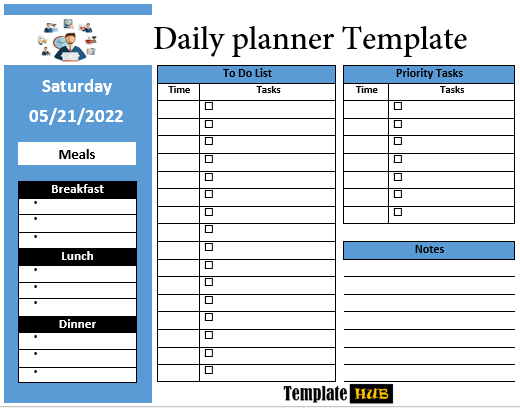 Free Daily Planner Template – Blue and Black Theme