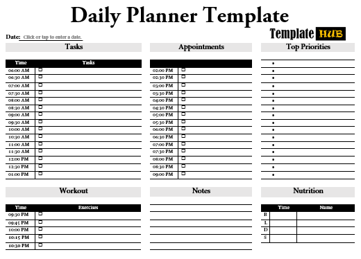 Free Daily Planner Template – Gray and Black Theme
