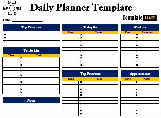 Free Daily Planner Template – Blue and Yellow Theme
