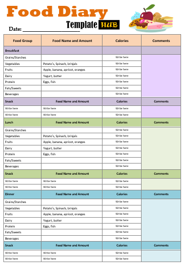 Free Food Diary Template – Colored Background
