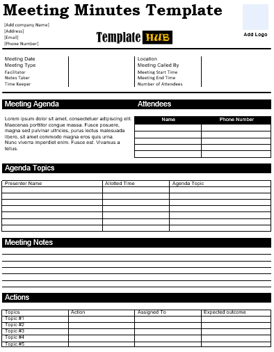 Free Meeting Minutes Template – Fillable Format