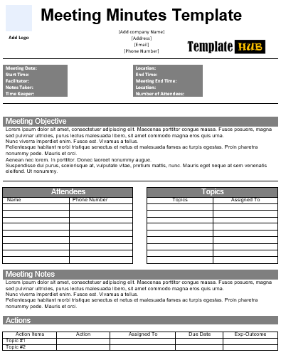 Free Meeting Minutes Template – Gray Theme