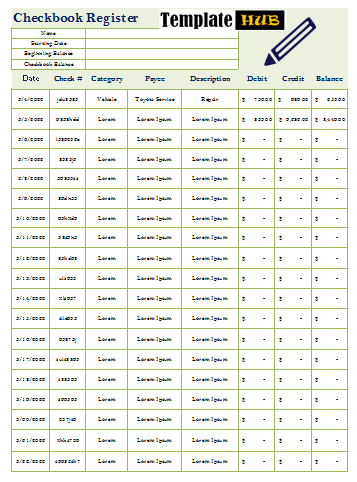 Free Checkbook Register Template – Green Theme