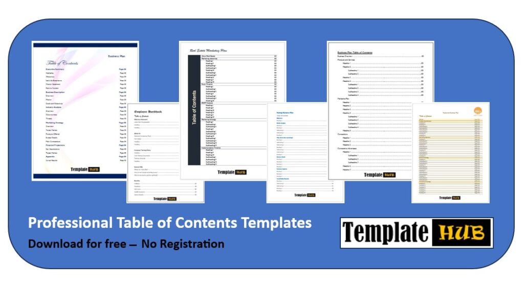 Professional Table of Contents Templates Thumbnail