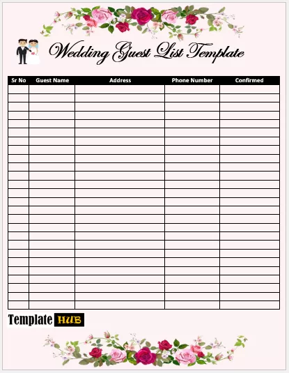 Wedding Guest List Templates