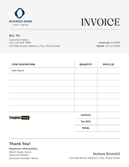 Business Invoice Template – Light Grey Theme