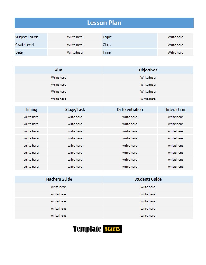 Lesson Plan Template – Blue and Gray Theme