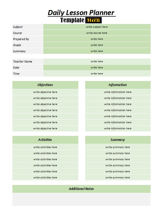 Lesson Plan Template – Green and Gray Theme