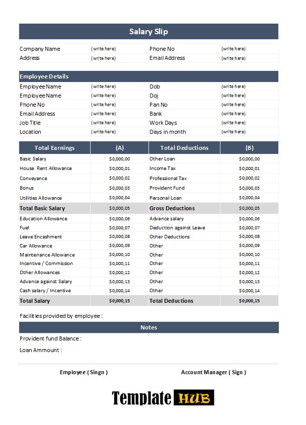 Salary Slip Template – Blue and White Theme