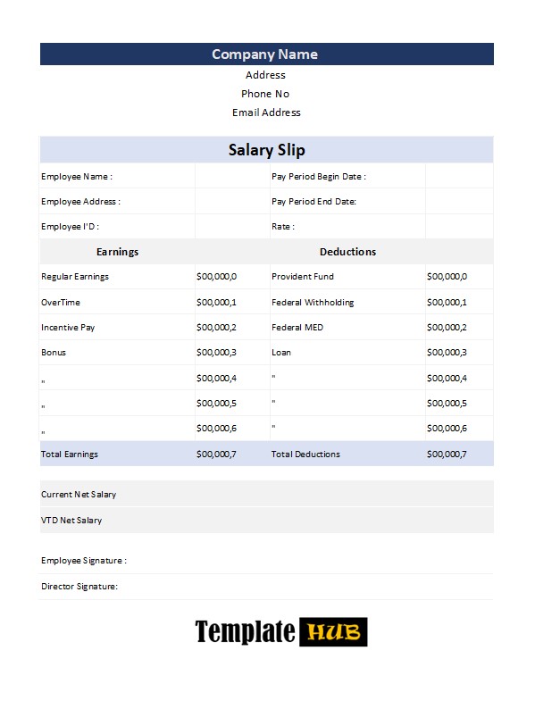 Salary Slip Template – White and Blue Theme