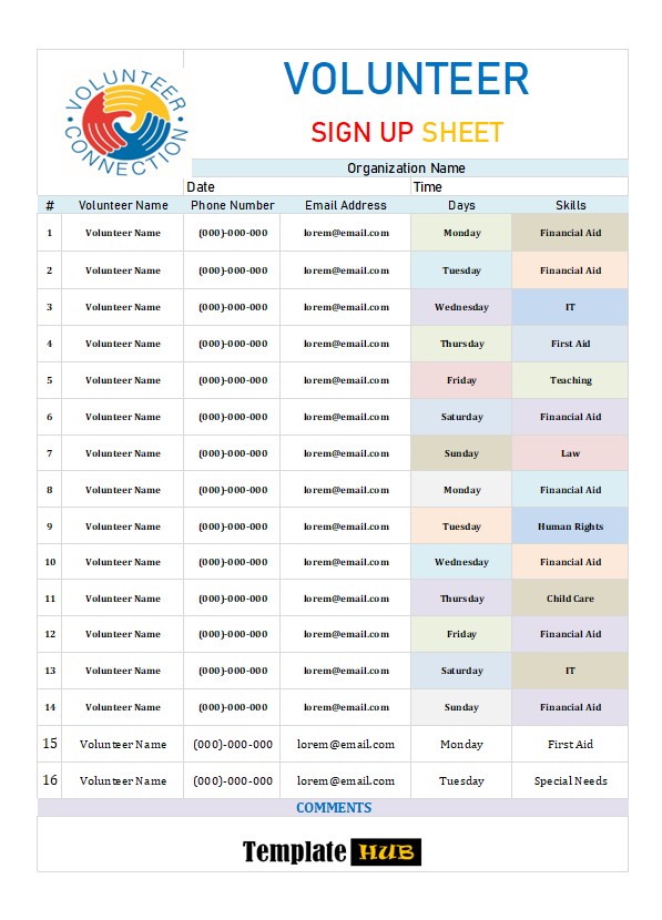 Volunteer Sign Up Sheet Template – Professional Format
