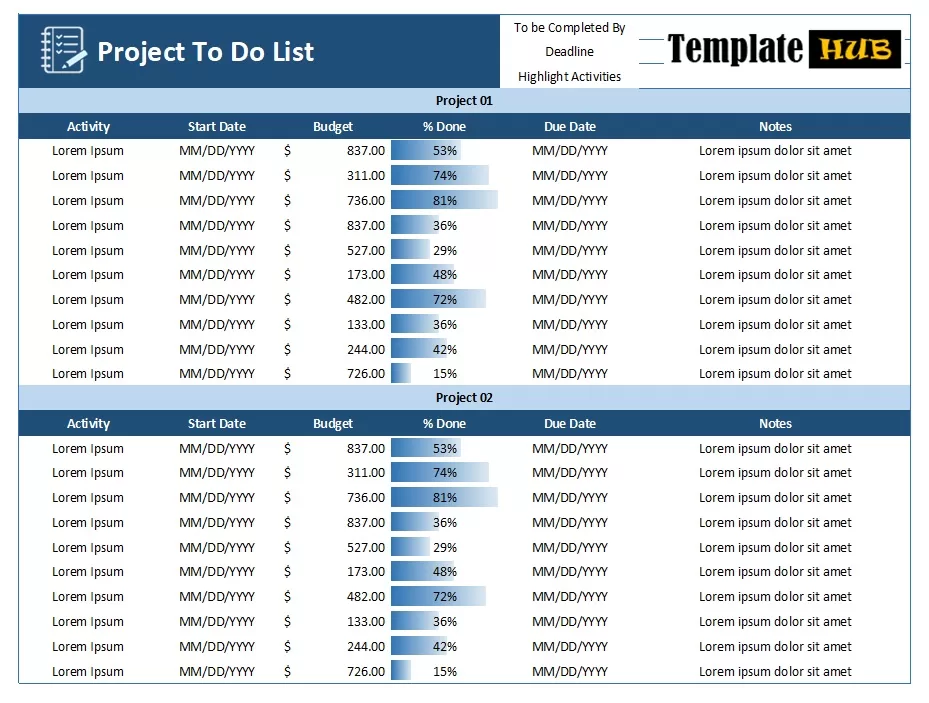 Project To-Do List Template 01