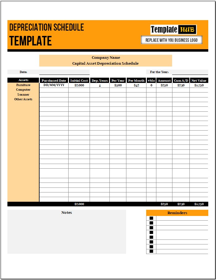 Depreciation Schedule Template – Professional Format