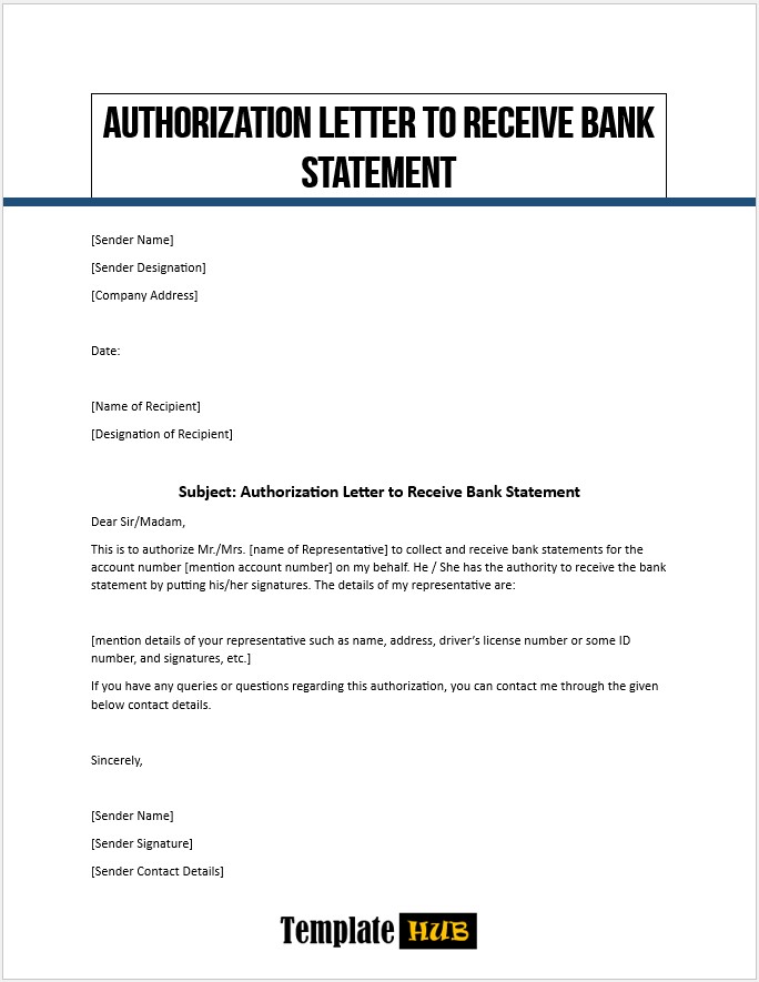 Authorization Letter To Receive Bank Statement