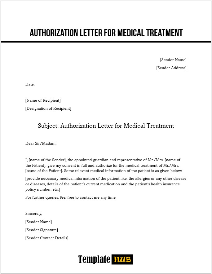 Authorization Letter For Medical Treatment Templates Hub 2676