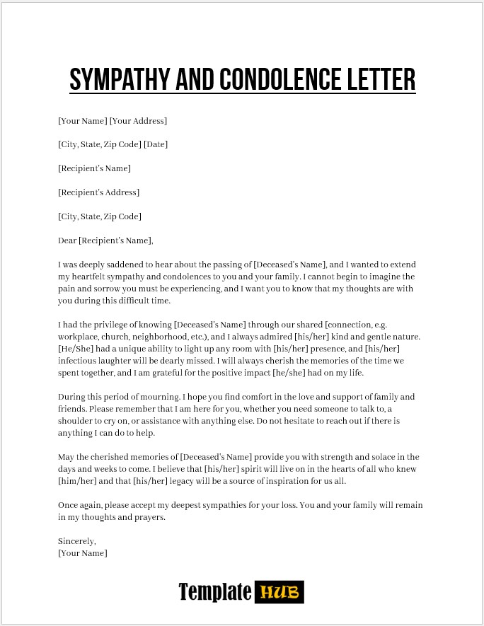 Free Sympathy Letter – Customizable Format