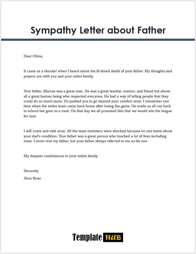 Free Sympathy Letter – About Father