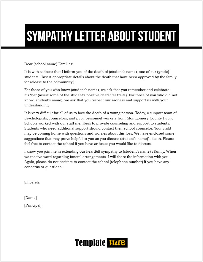 Free Sympathy Letter – Student Death