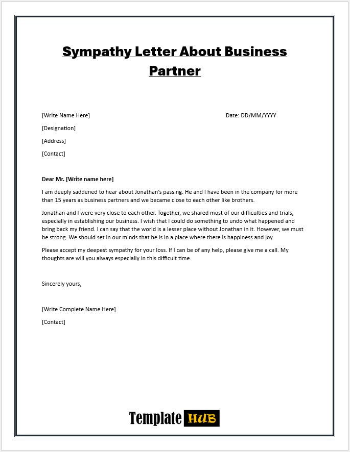 Free Sympathy Letter – About Business Partner