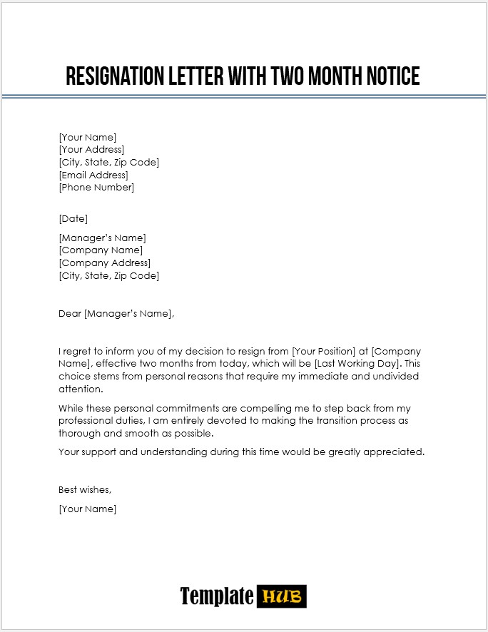 Resignation Letters With Two Month Notice