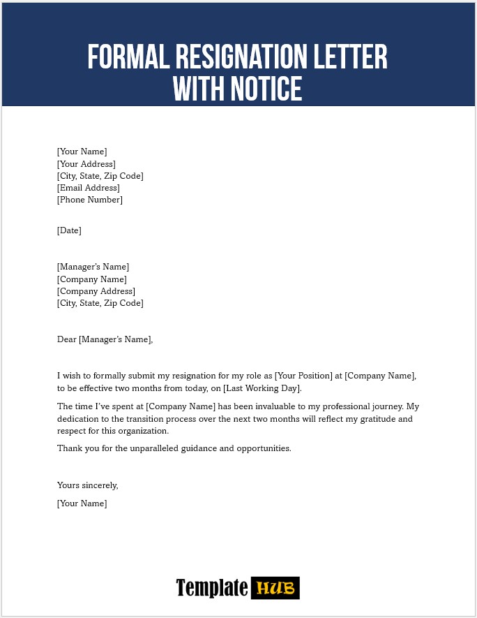 Formal Resignation Letters With Notice