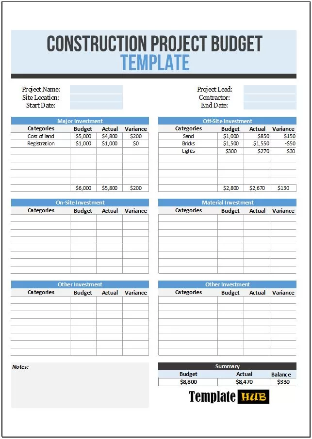 Construction Project Budget Template 01