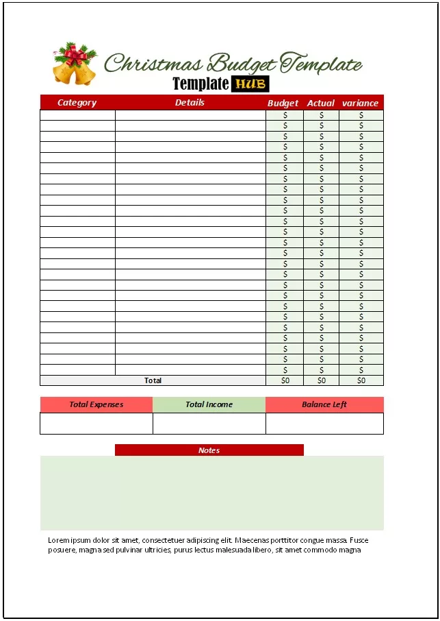 Editable Christmas Budget Template