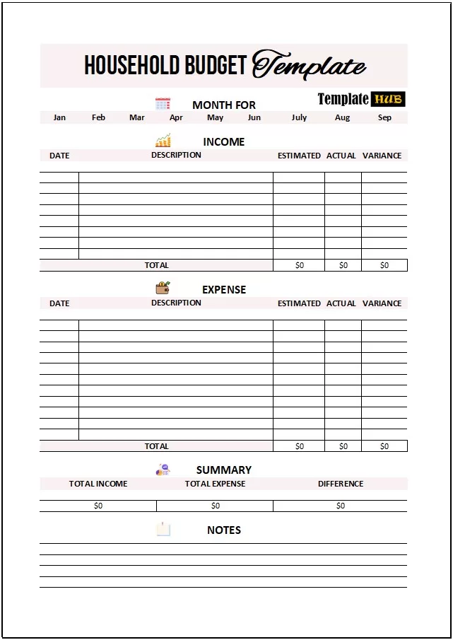 Household Budget Template in Excel