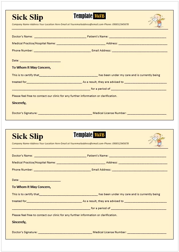 Baby Sick Slip Template