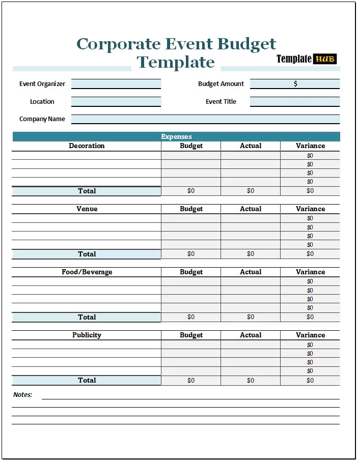 Corporate Event Budget Template