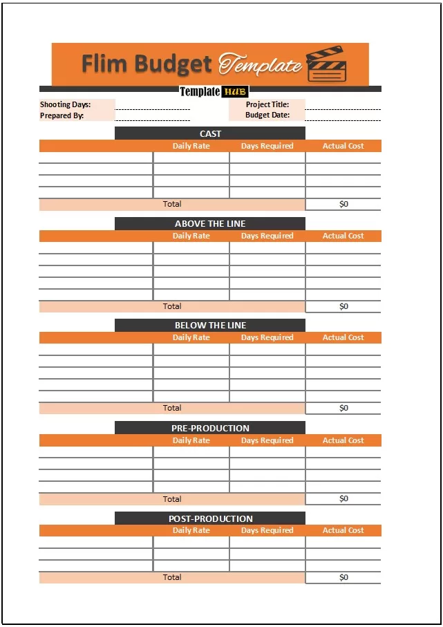 Editable Film Budget Template