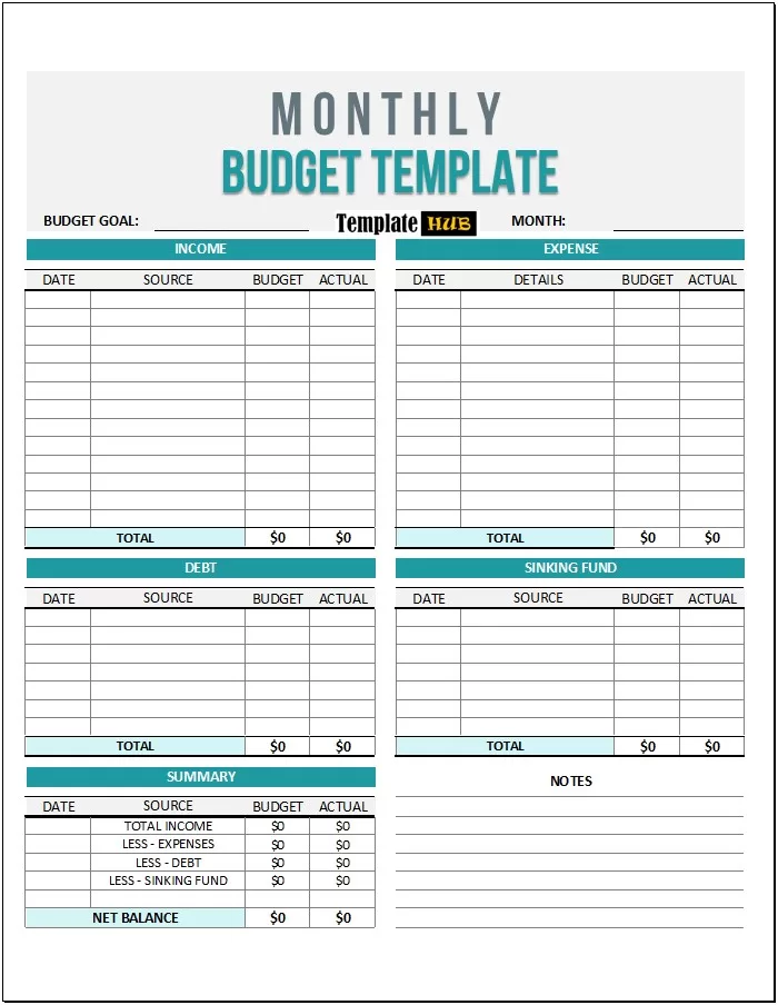 Editable Monthly Budget Template 01