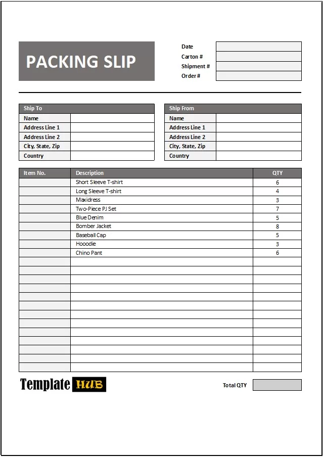 Excel Packing Slip Template