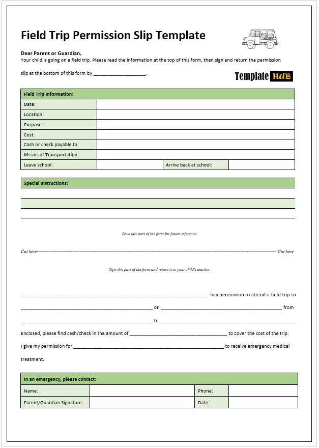 Field Trip Permission Slip Template