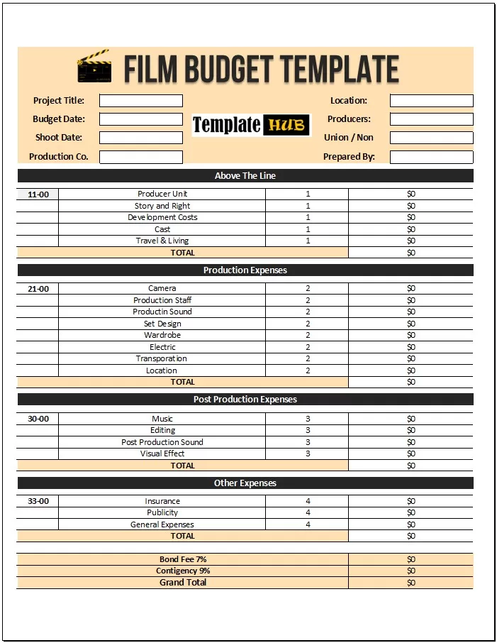 Film Budget Template